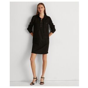 New LAUREN RALPH LAUREN Black
Pocketed Lace Up Long Sleeve Collared Shift Dress